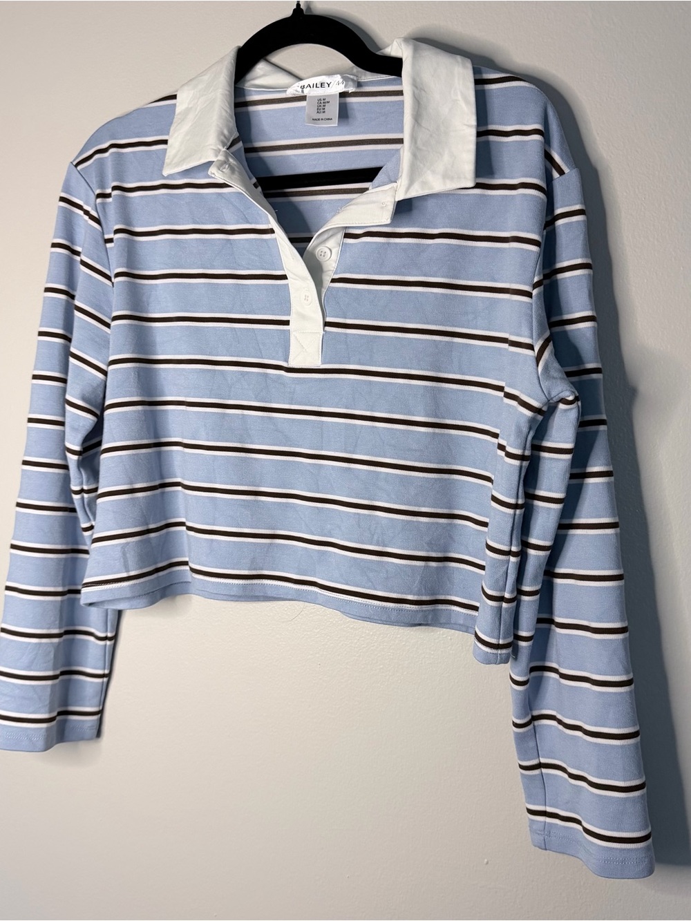 Bailey 44 Light Blue Striped Long-Sleeve Polo Top